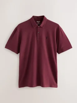 Next Burgundy Red/Charcoal Grey/Ecru Cream Regular Fit Short Sleeve Jersey Polo Shirts 3 Pack^ Tops & T-Shirts