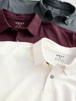 Next Burgundy Red/Charcoal Grey/Ecru Cream Regular Fit Short Sleeve Jersey Polo Shirts 3 Pack^ Tops & T-Shirts