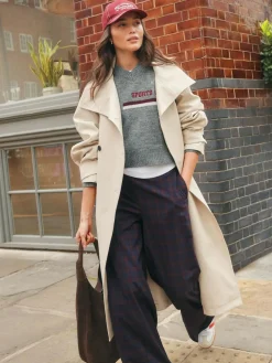 Hot Next Burgundy Red/Navy Blue Check Check Wide Leg Tailored Trousers