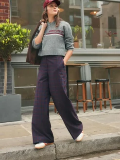 Hot Next Burgundy Red/Navy Blue Check Check Wide Leg Tailored Trousers