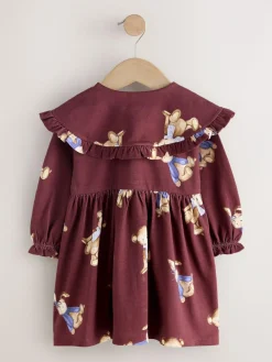 Next Burgundy Teddy Bear Long Sleeve Collared Dress (3mths-7yrs)^ Dresses|Dresses