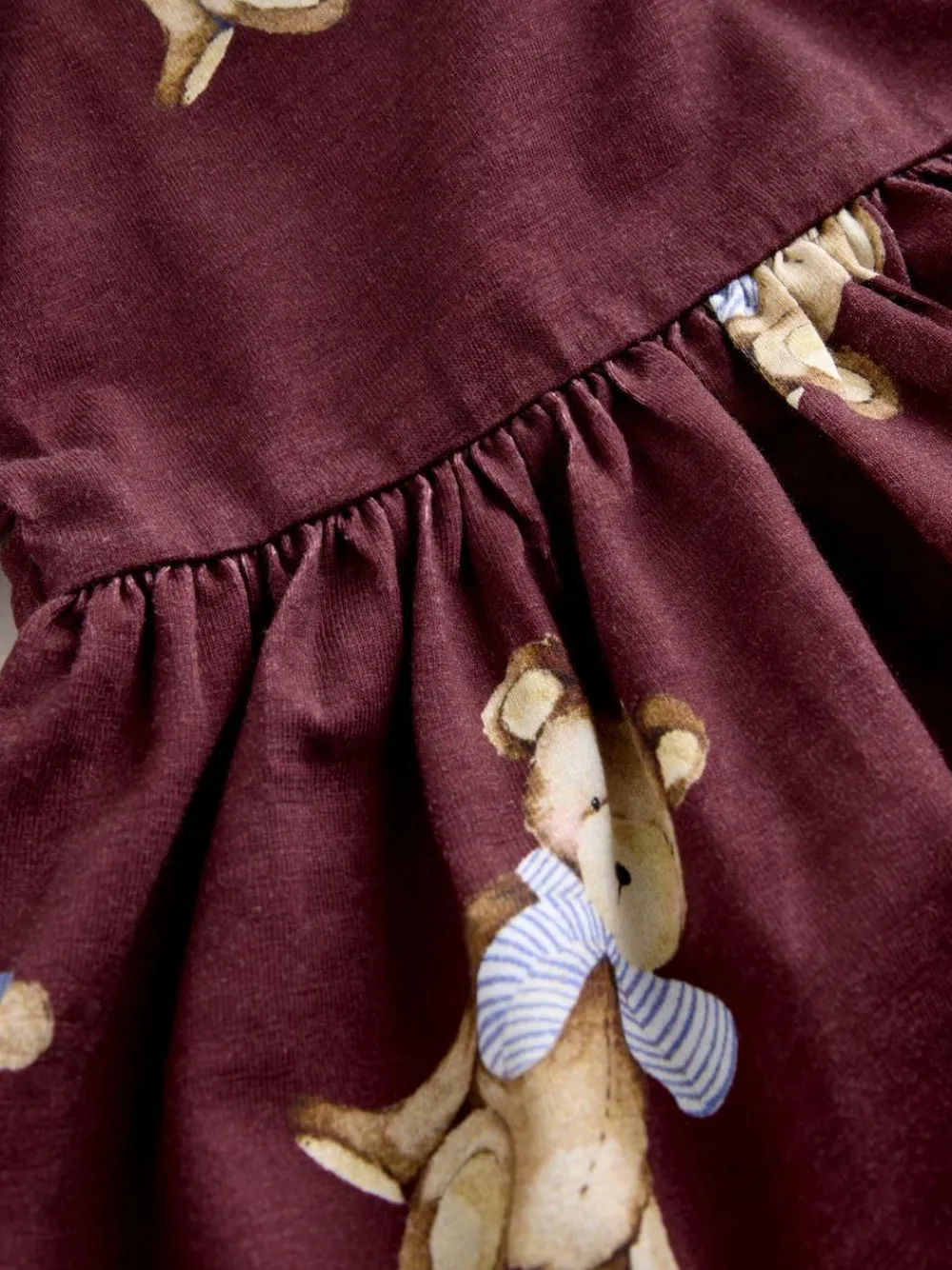 Next Burgundy Teddy Bear Long Sleeve Collared Dress (3mths-7yrs)^ Dresses|Dresses