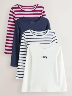 Hot Next Burgundy/Ecru Long Sleeve Ribbed T-Shirts 4 Pack (3-16yrs)