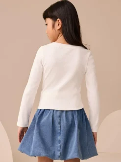 Hot Next Burgundy/Ecru Long Sleeve Ribbed T-Shirts 4 Pack (3-16yrs)