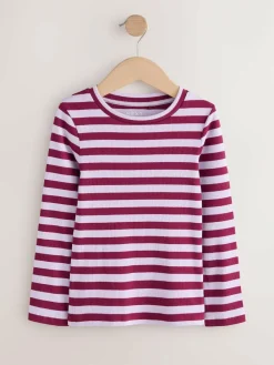 Hot Next Burgundy/Ecru Long Sleeve Ribbed T-Shirts 4 Pack (3-16yrs)