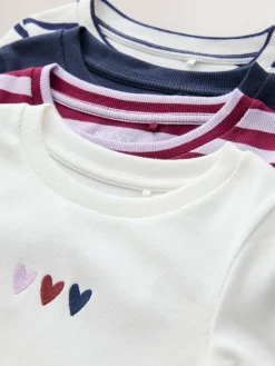 Hot Next Burgundy/Ecru Long Sleeve Ribbed T-Shirts 4 Pack (3-16yrs)