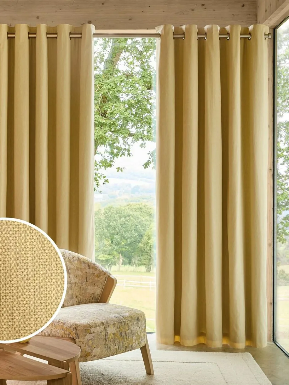 Online Next Buttermilk Yellow Blackout/Thermal Cotton Eyelet Curtains