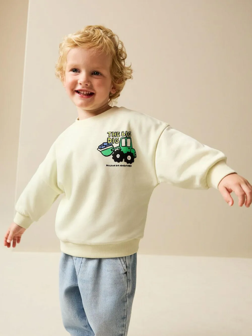 Next Buttermilk Yellow Digger Back Printed Crew Neck Jersey Sweatshirt (3mths-7yrs)^BOY Sweatshirts & Hoodies|Sweatshirts & Hoodies
