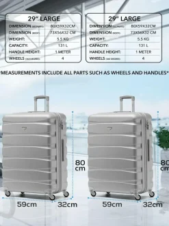 CABIN PRO Silver Set of 2 Large Check-In Hold Luggage Hardcase Travel Suitcases