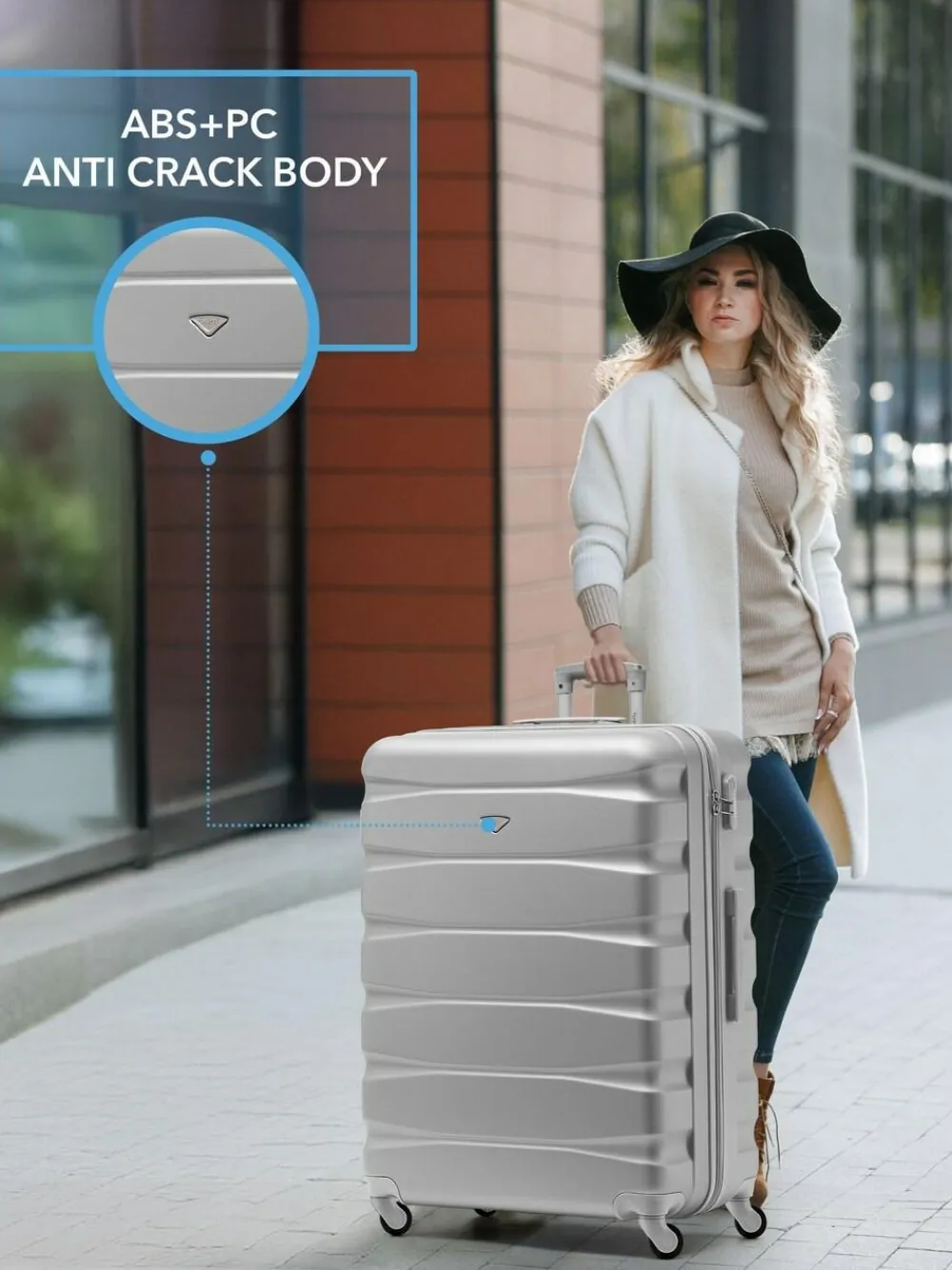 CABIN PRO Silver Set of 2 Large Check-In Hold Luggage Hardcase Travel Suitcases