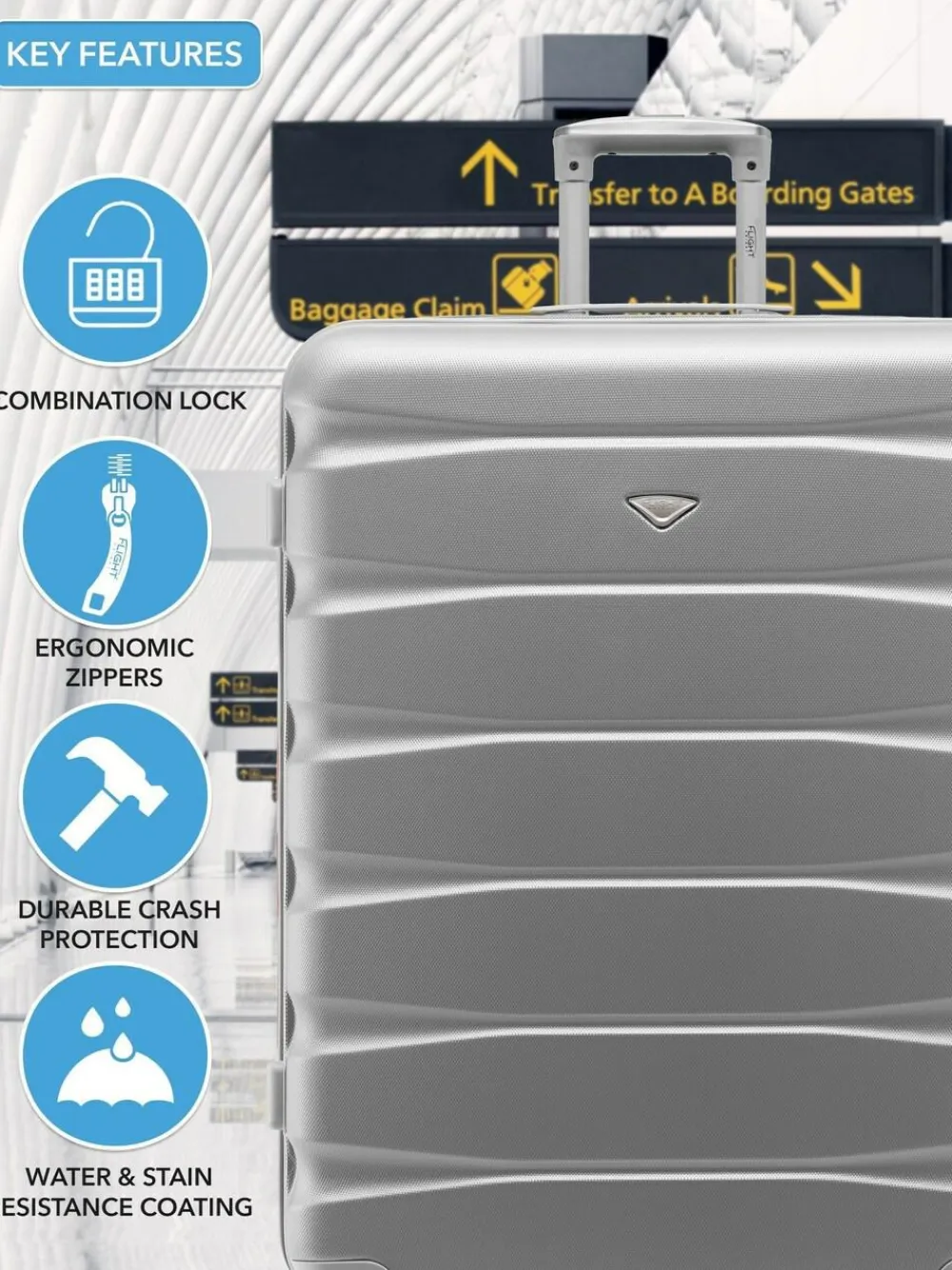 CABIN PRO Silver Set of 2 Large Check-In Hold Luggage Hardcase Travel Suitcases