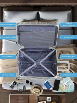 CABIN PRO Silver Set of 2 Large Check-In Hold Luggage Hardcase Travel Suitcases