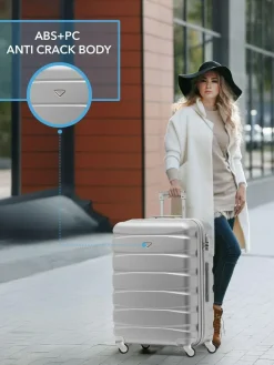 CABIN PRO Silver Set of 2 Medium & Large Check-In Hold Luggage Hardcase Travel Suitcases^Women Luggage