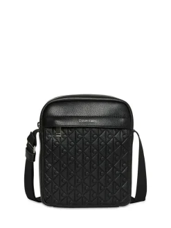 Best Calvin Klein Black Embossed Allover Monogram Reporter Bag