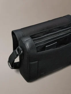Calvin Klein Black Leather Flap Messenger Bag^ Bags