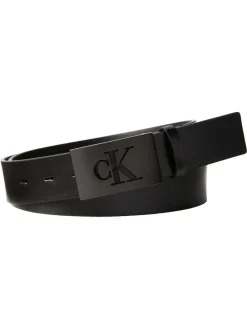 Hot Calvin Klein Black Plaque Smooth Leather Belt