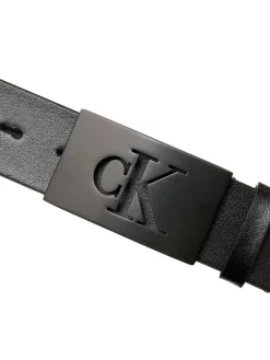 Hot Calvin Klein Black Plaque Smooth Leather Belt