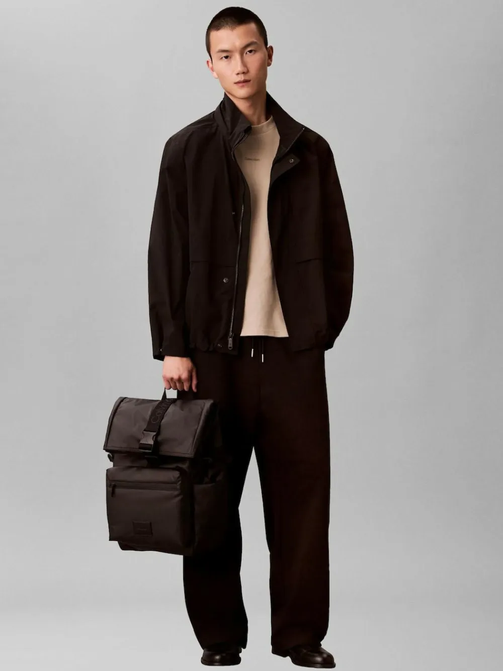 Calvin Klein Black Puffer Utility Roll Top Backpack