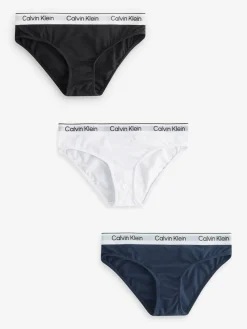 Calvin Klein White 3 Pack Girls Bikini Briefs Icon Cotton Stretch^ Underwear