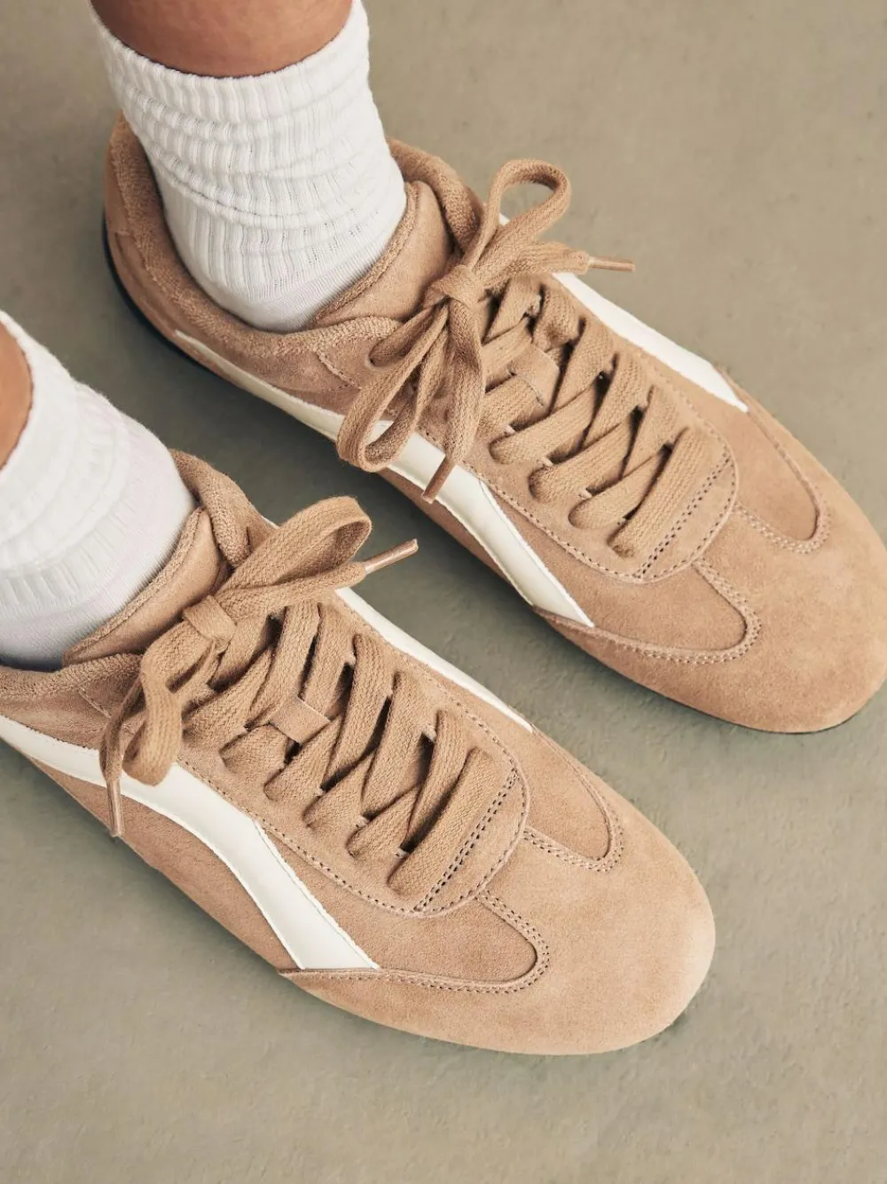 Sale Next Forever Comfort® Leather Slimsole Lace-Up Trainers Camel Suede