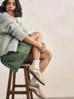 Sale Next Forever Comfort® Leather Slimsole Lace-Up Trainers Camel Suede