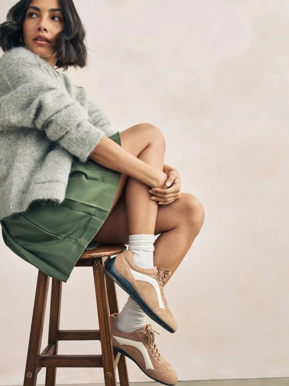 Sale Next Forever Comfort® Leather Slimsole Lace-Up Trainers Camel Suede