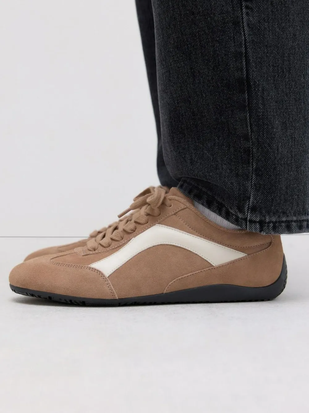 Sale Next Forever Comfort® Leather Slimsole Lace-Up Trainers Camel Suede