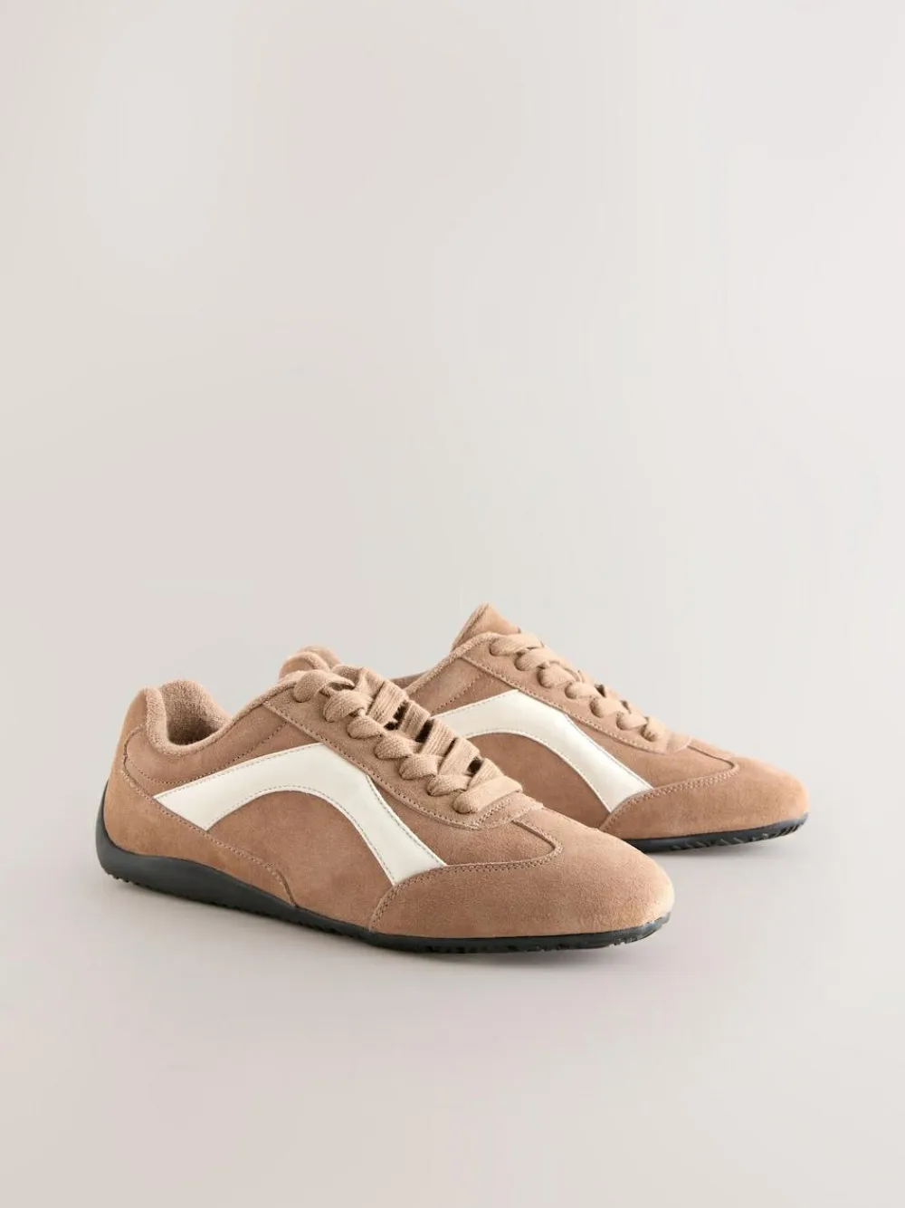 Sale Next Forever Comfort® Leather Slimsole Lace-Up Trainers Camel Suede