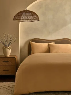 New Next Caramel Brown Supersoft 100% Brushed Cotton Duvet Cover Plain and Pillowcase Set