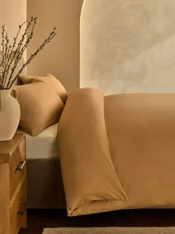 New Next Caramel Brown Supersoft 100% Brushed Cotton Duvet Cover Plain and Pillowcase Set
