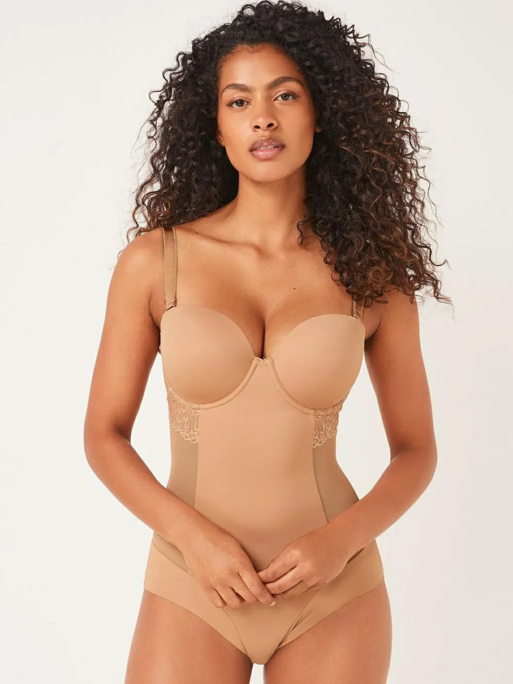 Clearance Next DD+ Firm Tummy Control Lightly Padded Lace Body Caramel Nude