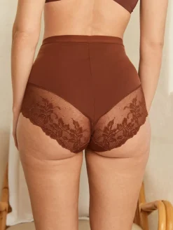Clearance Next Print Tummy Control Shaping Lace Back Brazilian Knickers 2 Pack Caramel Nude