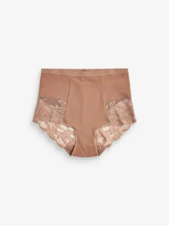 Clearance Next Print Tummy Control Shaping Lace Back Brazilian Knickers 2 Pack Caramel Nude