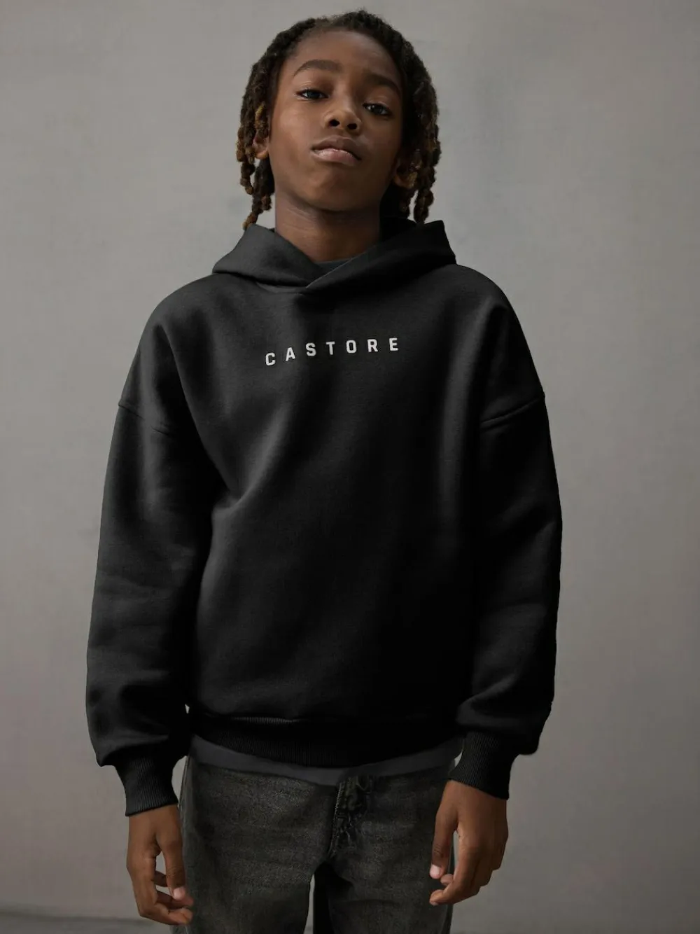 Online Castore Logo Oversized Heavyweight Cotton Hoodie Black/White