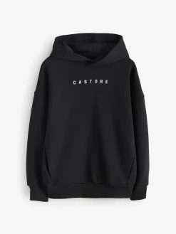 Online Castore Logo Oversized Heavyweight Cotton Hoodie Black/White