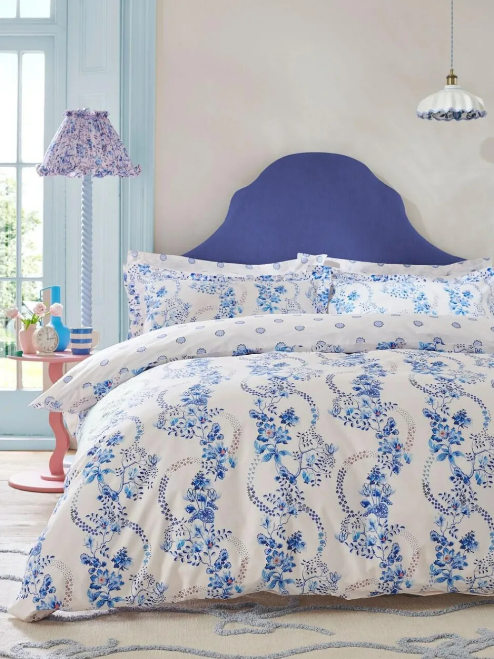 New Cath Kidston 180 Thread Count Duvet Cover and Pillowcase Set Blue Road Floral