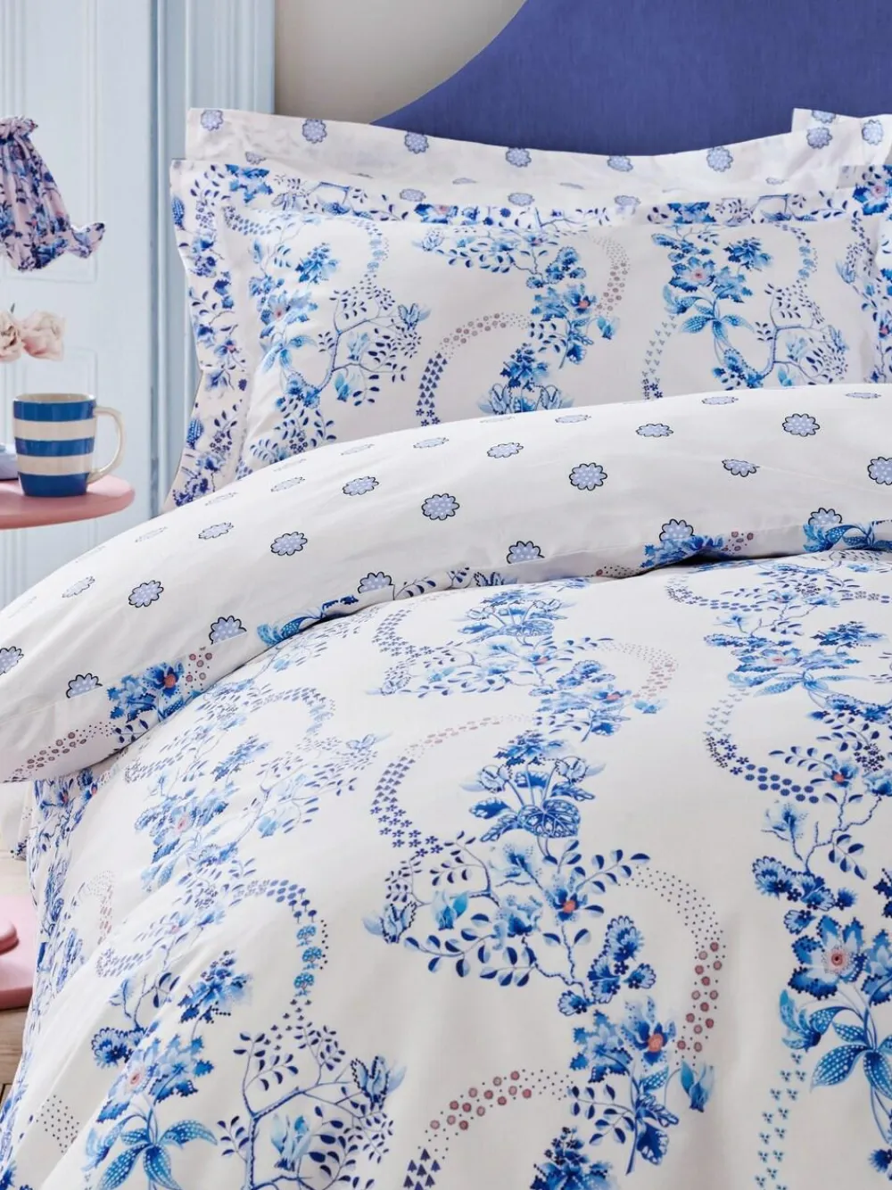New Cath Kidston 180 Thread Count Duvet Cover and Pillowcase Set Blue Road Floral