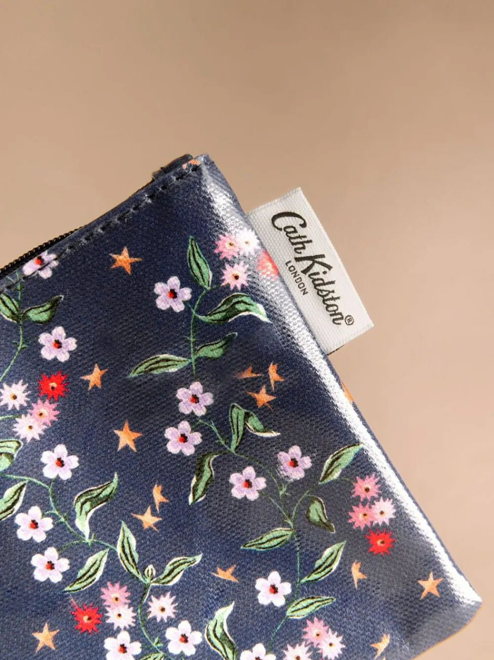 New Cath Kidston Navy Star Sprig Zip-Up Purse
