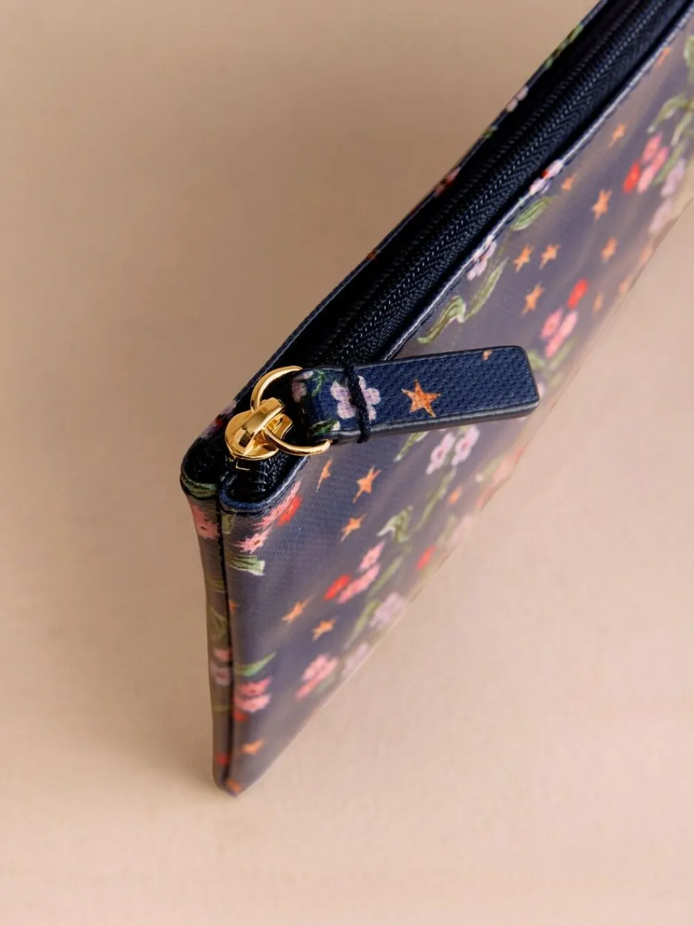 New Cath Kidston Navy Star Sprig Zip-Up Purse