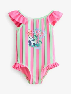 Outlet Cath Kidston Frill Swimsuit (3mths-7yrs) Pink/Green Stripe Panda