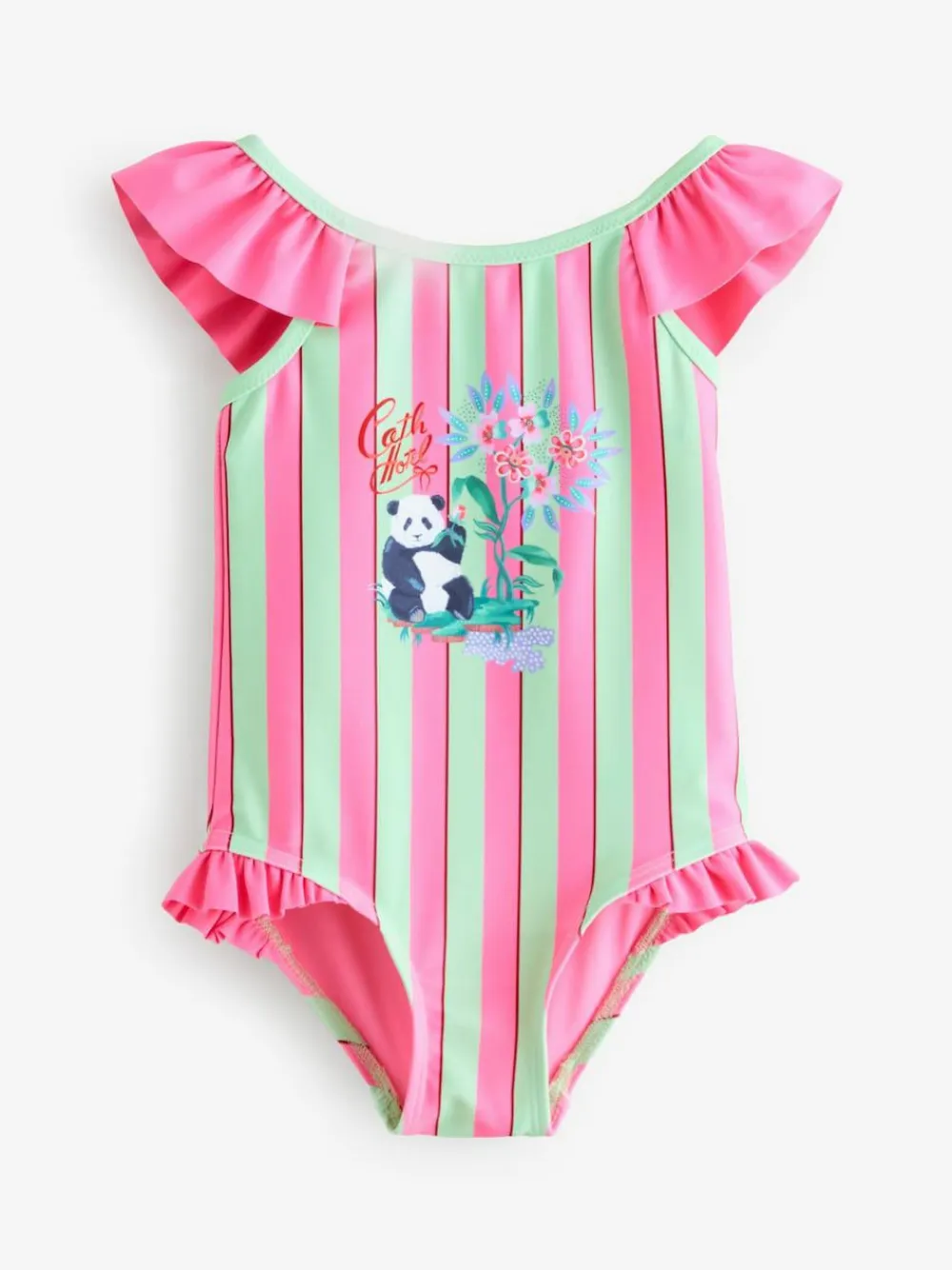 Outlet Cath Kidston Frill Swimsuit (3mths-7yrs) Pink/Green Stripe Panda