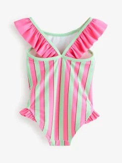 Outlet Cath Kidston Frill Swimsuit (3mths-7yrs) Pink/Green Stripe Panda