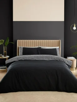 Catherine Lansfield Black Artemis Greek Key Reversible Duvet Cover Set^ Branded Bedlinen
