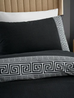 Catherine Lansfield Black Artemis Greek Key Reversible Duvet Cover Set^ Branded Bedlinen