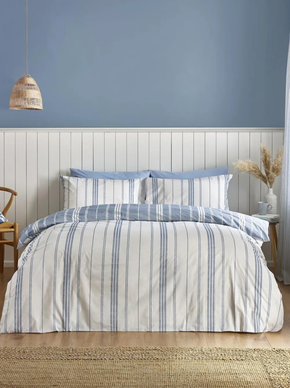 Catherine Lansfield Harbour Stripe Reversible Duvet Cover Set^ Branded Bedlinen
