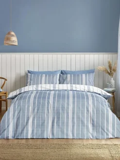 Catherine Lansfield Harbour Stripe Reversible Duvet Cover Set^ Branded Bedlinen