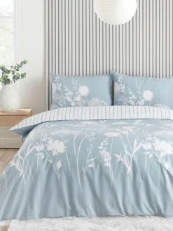 Catherine Lansfield Blue Meadowsweet Floral Reversible Duvet Cover Set^ Branded Bedlinen