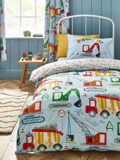 Best Catherine Lansfield Blue Digger Dreams Reversible Duvet Cover Set