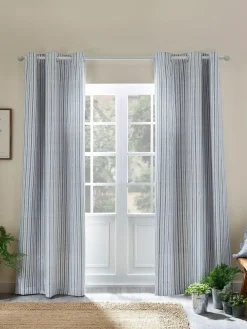 Catherine Lansfield Logan Stripe Lined Eyelet Curtains^ Curtains & Blinds