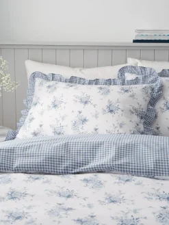 Catherine Lansfield Blue Lucie Floral Frill Reversible Duvet Cover Set^ Branded Bedlinen